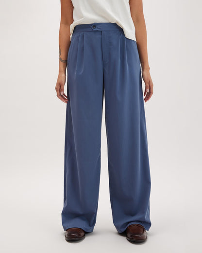 Womens Sophia Fluid Wide Leg Trouser - Polyester Modal Twill - Vintage Indigo