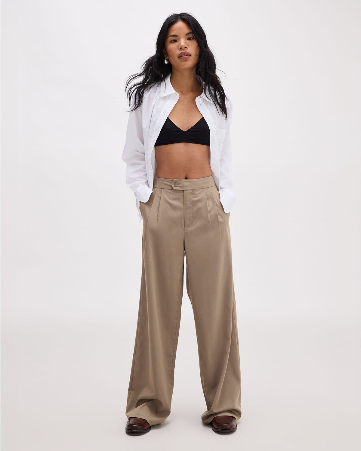 Womens Sophia Fluid Wide Leg Trouser - Polyester Modal Twill - Warm Grey