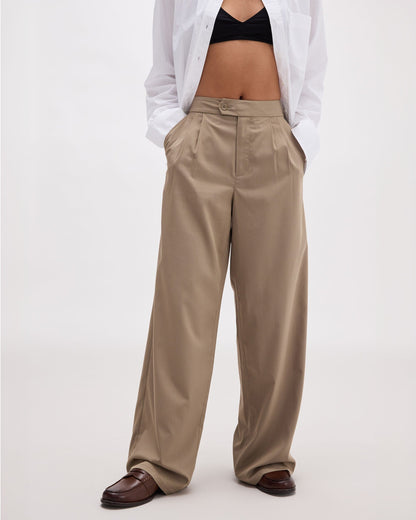 Womens Sophia Fluid Wide Leg Trouser - Polyester Modal Twill - Warm Grey