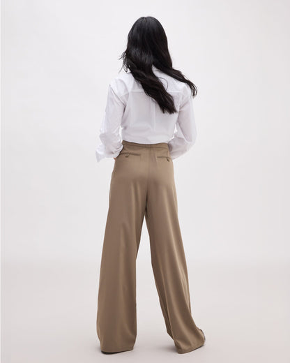 Womens Sophia Fluid Wide Leg Trouser - Polyester Modal Twill - Warm Grey
