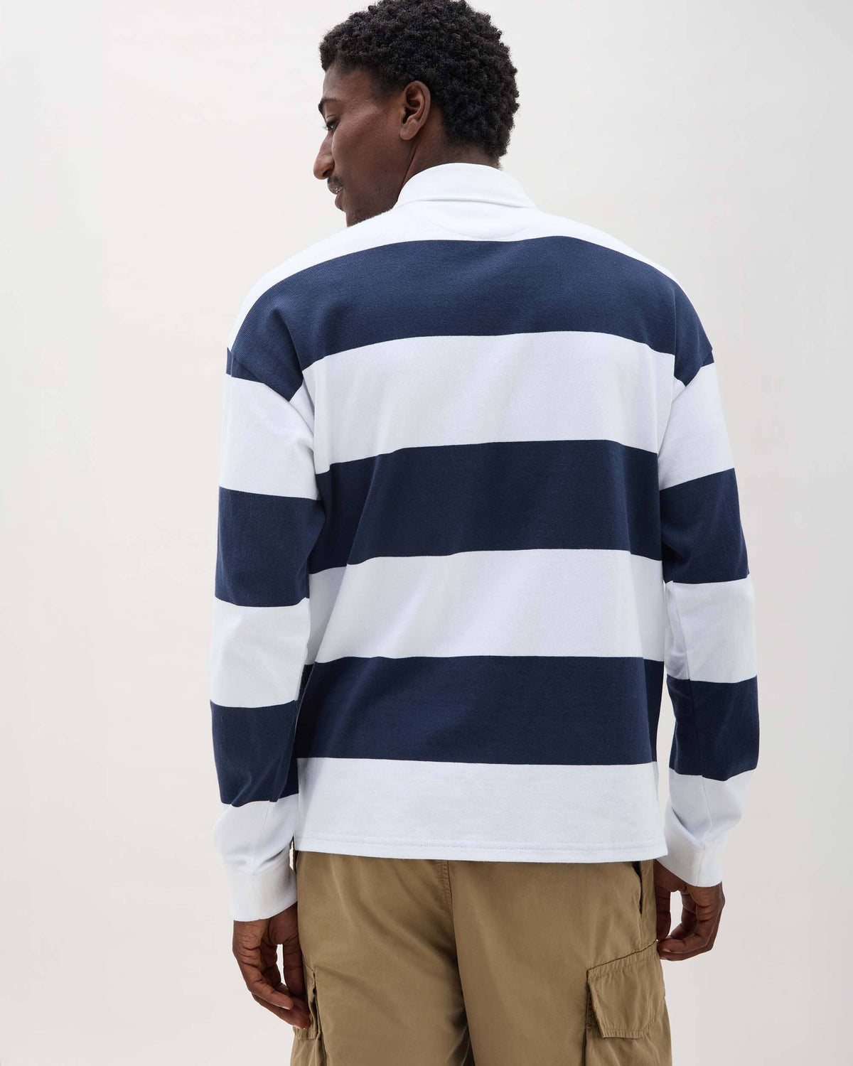 Mens Heavy Pima Rugby Polo - Pima Cotton Jersey - Blue Nights Stripe