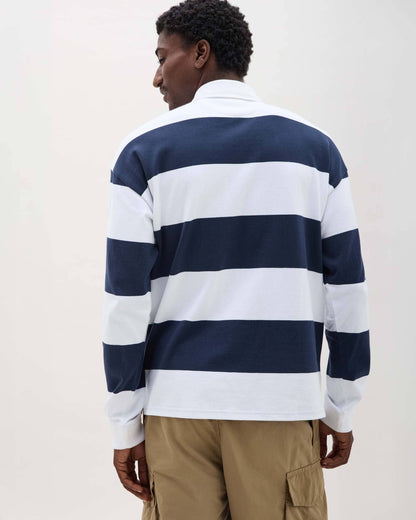 Mens Heavy Pima Rugby Polo - Pima Cotton Jersey - Blue Nights Stripe