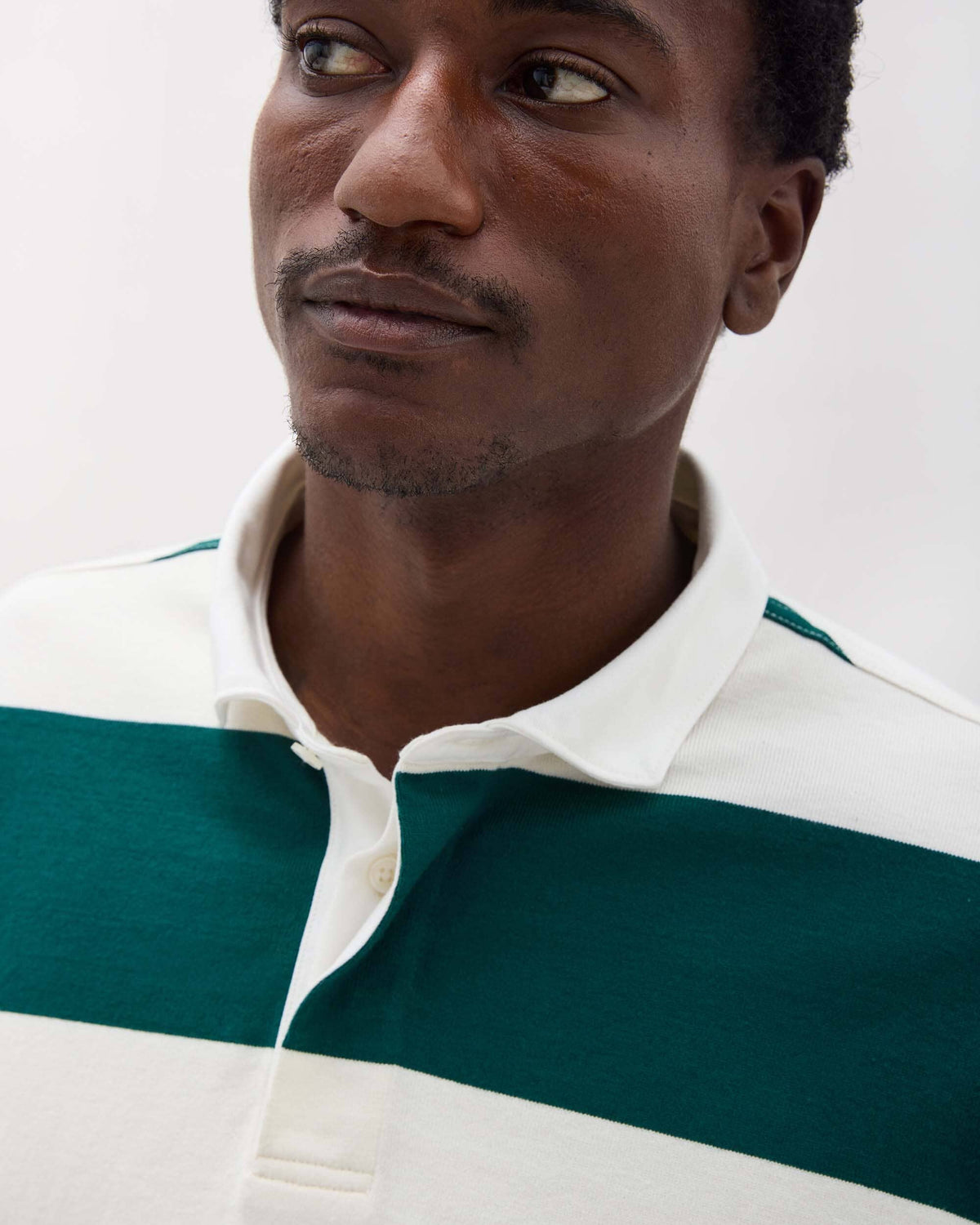 Mens Heavy Pima Rugby Polo - Pima Cotton Jersey - Rainforest Bone Stripe