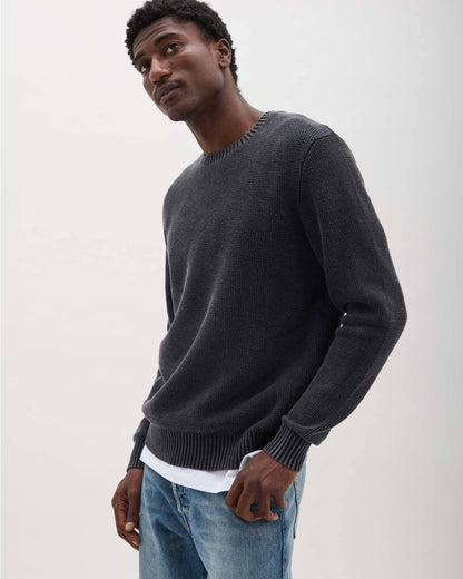 Mens Dune Open Knit Sweater - Cotton Sweater Knit - Black