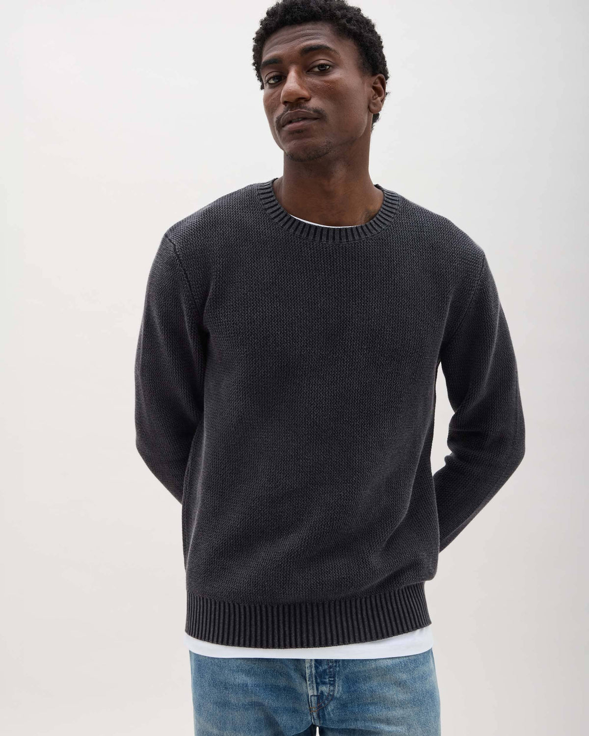 Mens Dune Open Knit Sweater - Cotton Sweater Knit - Black