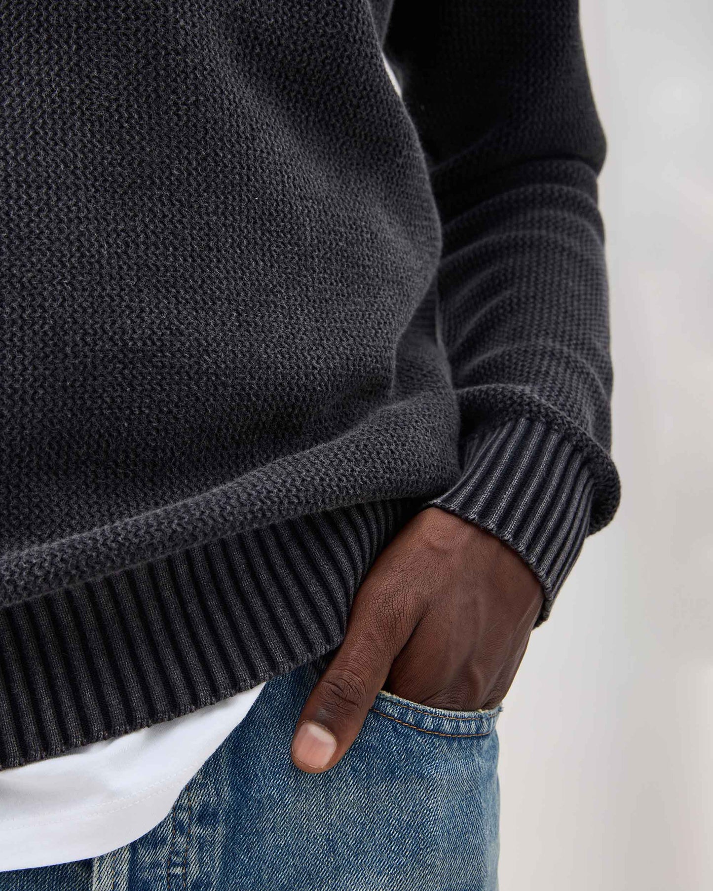 Mens Dune Open Knit Sweater - Cotton Sweater Knit - Black