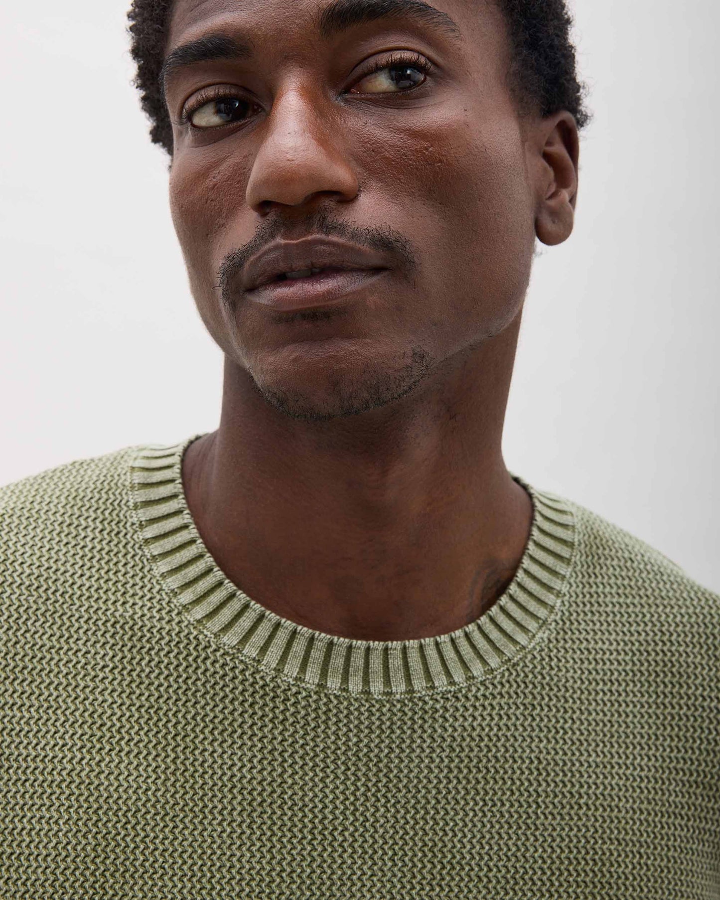 Mens Dune Open Knit Sweater - Cotton Sweater Knit - Cypress