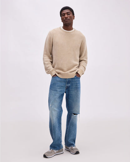 Mens Dune Open Knit Sweater - Cotton Sweater Knit - Khaki