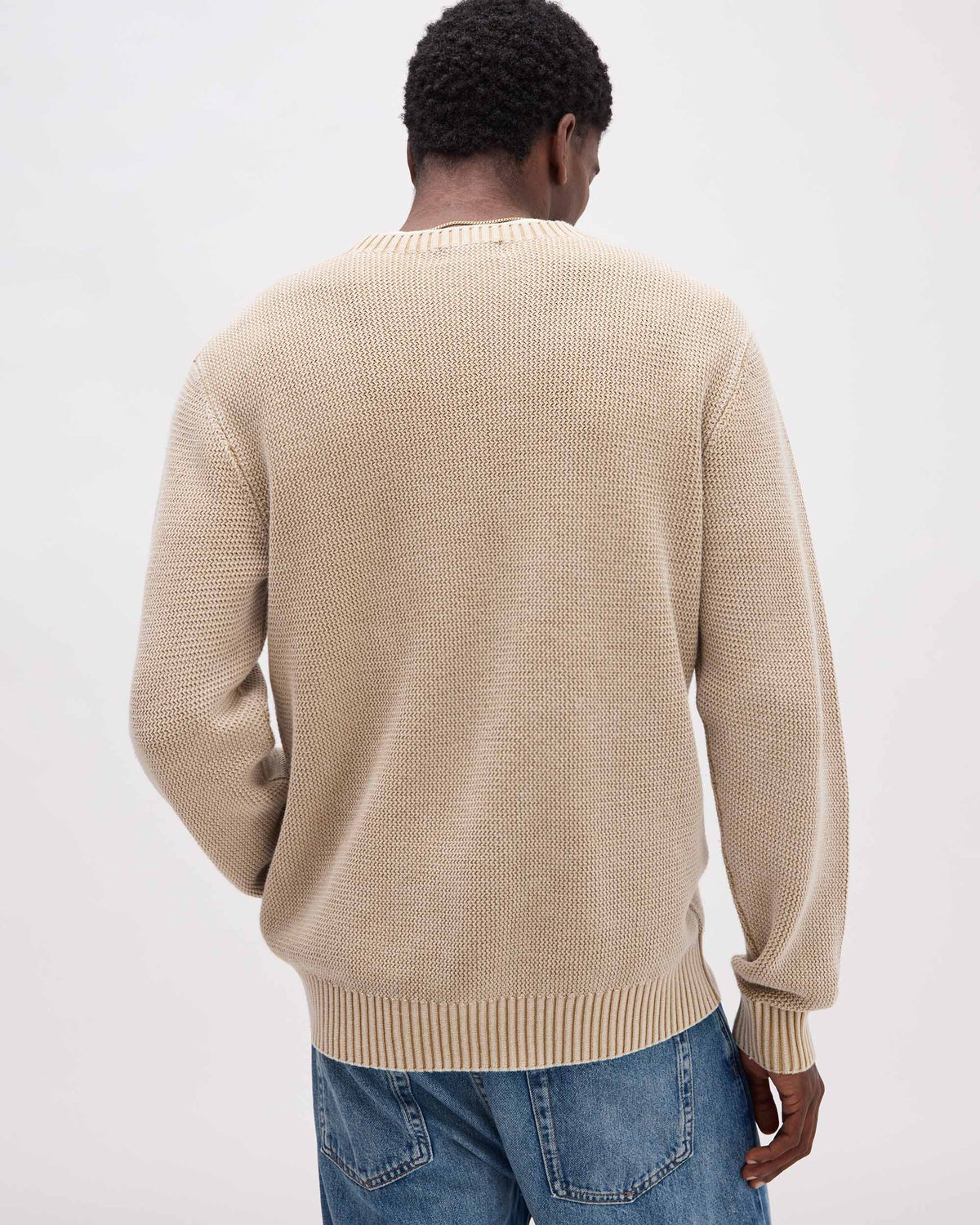Mens Dune Open Knit Sweater - Cotton Sweater Knit - Khaki