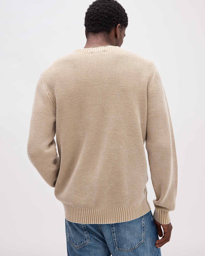 Mens Dune Open Knit Sweater - Cotton Sweater Knit - Khaki