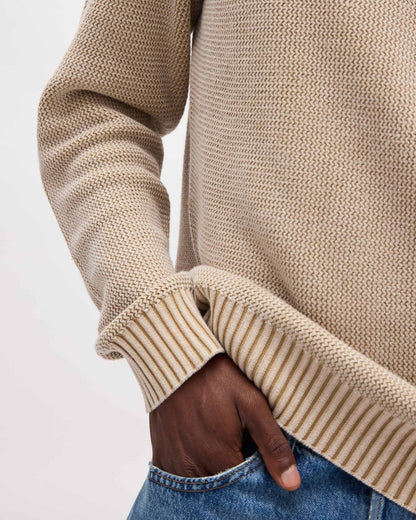 Mens Dune Open Knit Sweater - Cotton Sweater Knit - Khaki