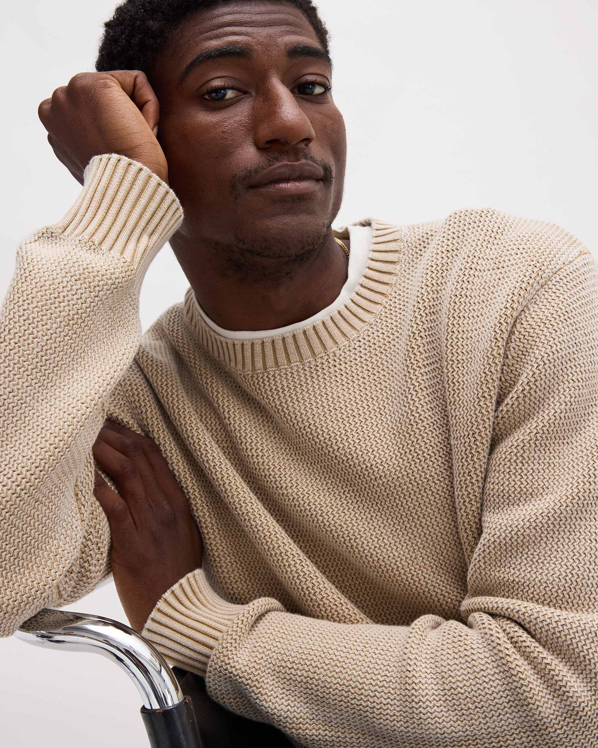 Mens Dune Open Knit Sweater - Cotton Sweater Knit - Khaki