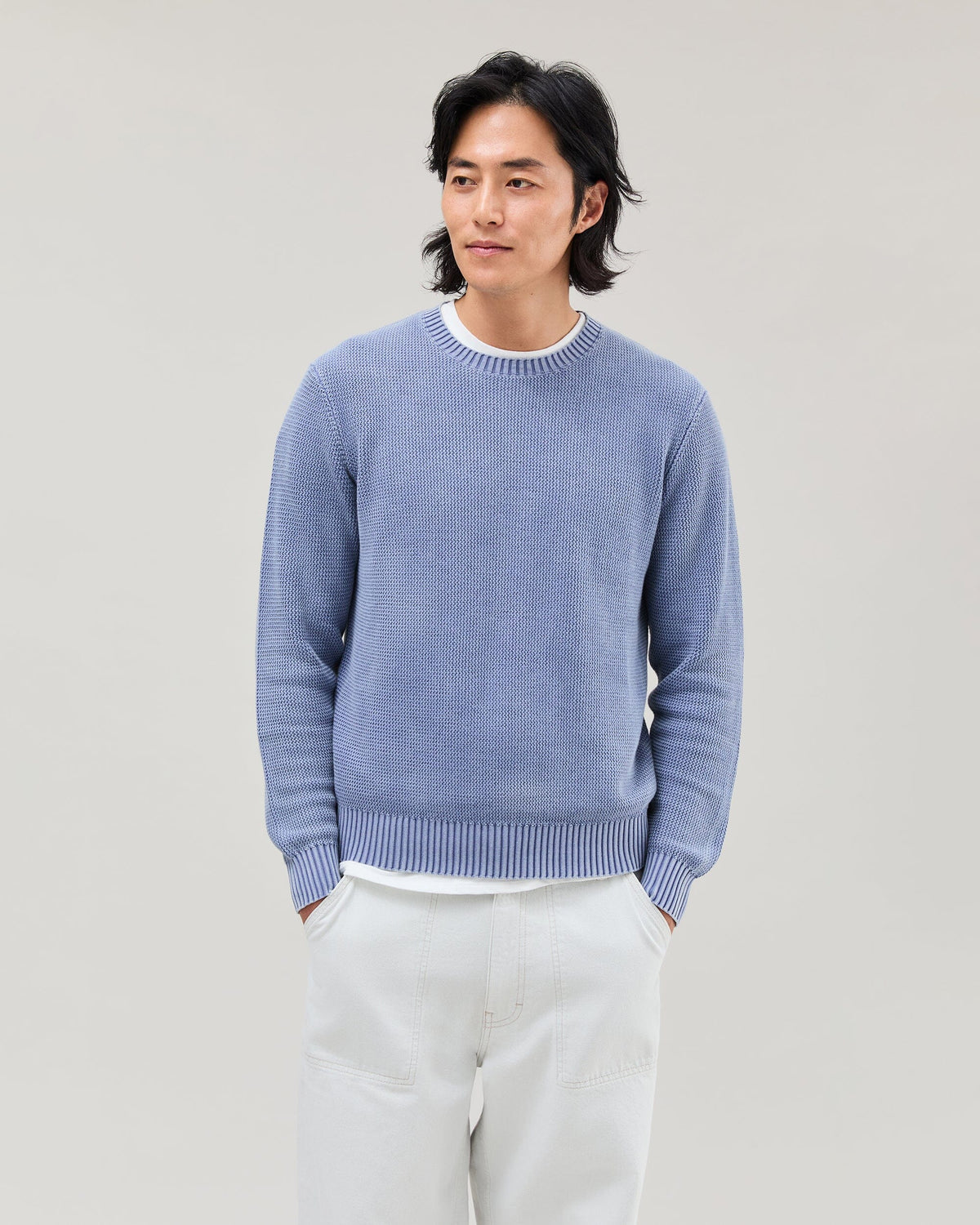 Mens Dune Open Knit Sweater - Cotton Sweater Knit - Vintage Indigo
