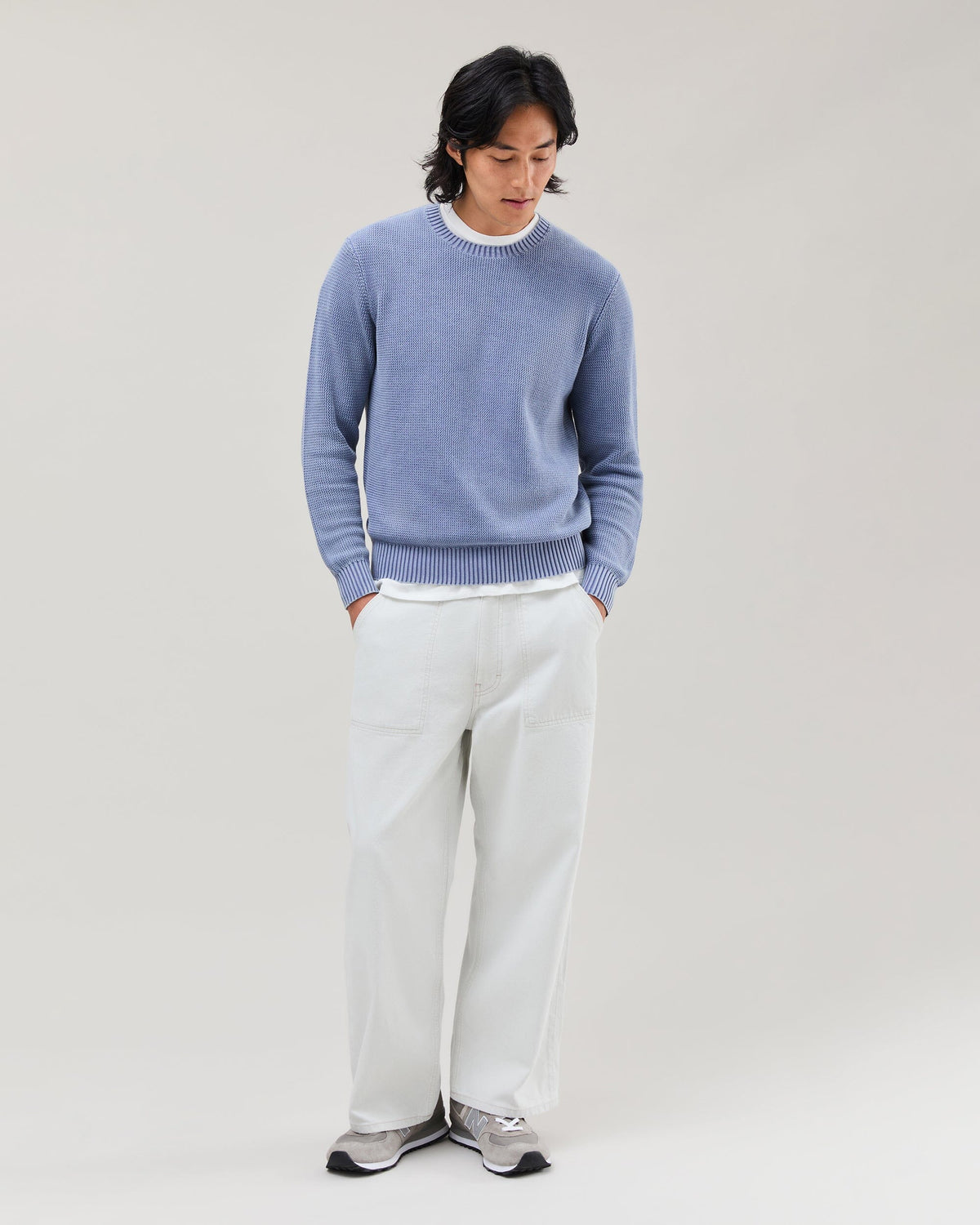 Mens Dune Open Knit Sweater - Cotton Sweater Knit - Vintage Indigo
