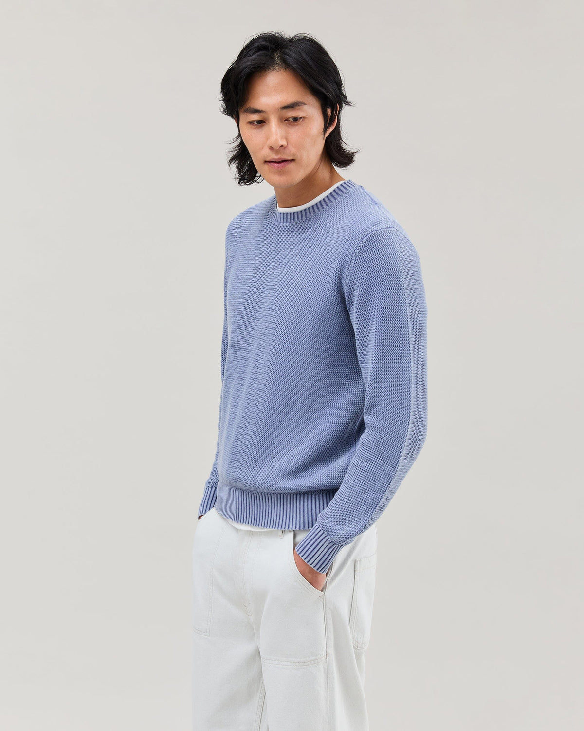 Mens Dune Open Knit Sweater - Cotton Sweater Knit - Vintage Indigo