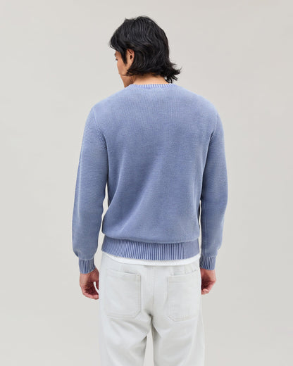 Mens Dune Open Knit Sweater - Cotton Sweater Knit - Vintage Indigo