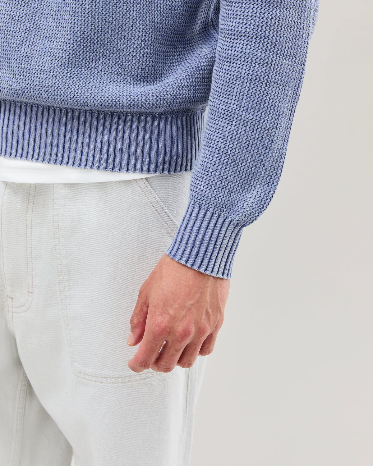 Mens Dune Open Knit Sweater - Cotton Sweater Knit - Vintage Indigo