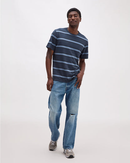Mens Short Sleeve Stripe Pima Tee - Pima Cotton Jersey - Blue Nights Stripe