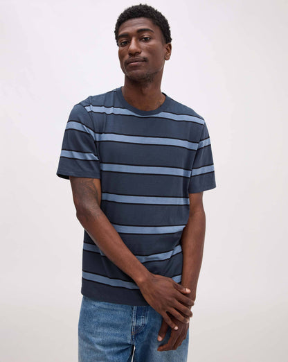 Mens Short Sleeve Stripe Pima Tee - Pima Cotton Jersey - Blue Nights Stripe
