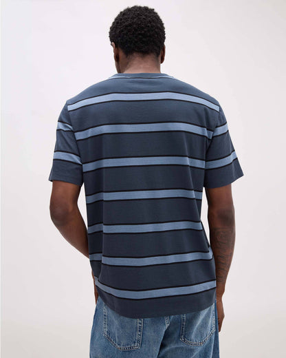 Mens Short Sleeve Stripe Pima Tee - Pima Cotton Jersey - Blue Nights Stripe