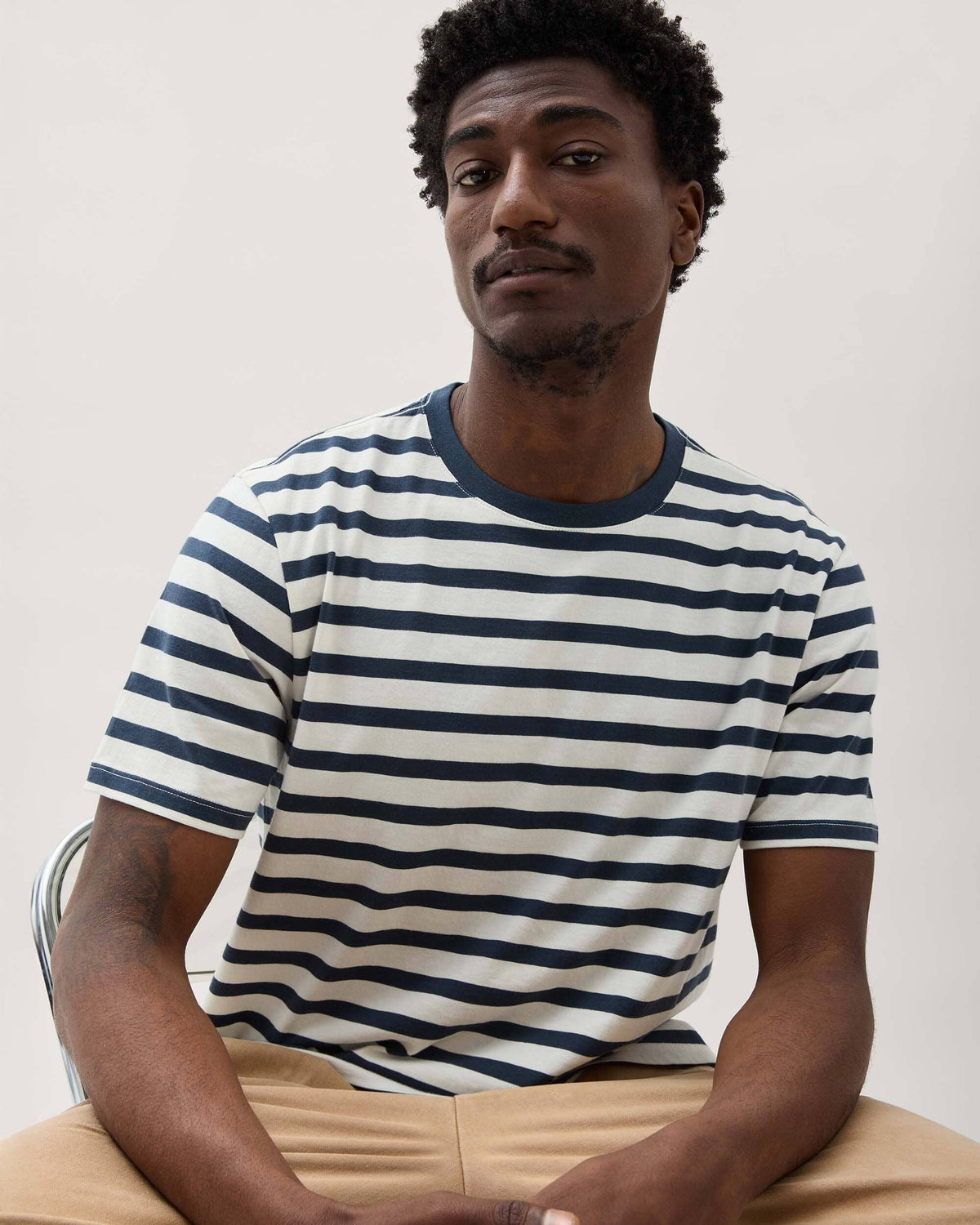Mens Short Sleeve Stripe Pima Tee - Pima Cotton Jersey - Nautical Stripe