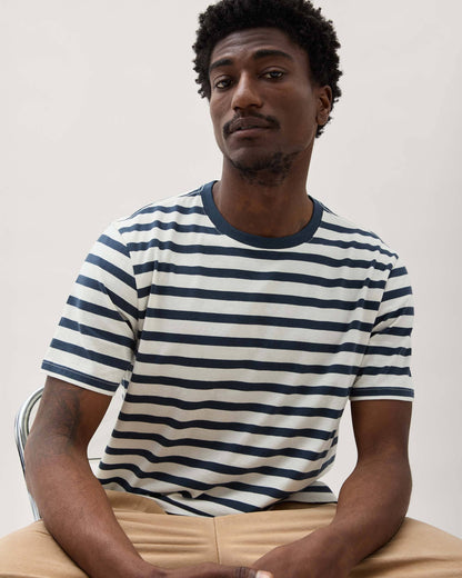 Mens Short Sleeve Stripe Pima Tee - Pima Cotton Jersey - Nautical Stripe
