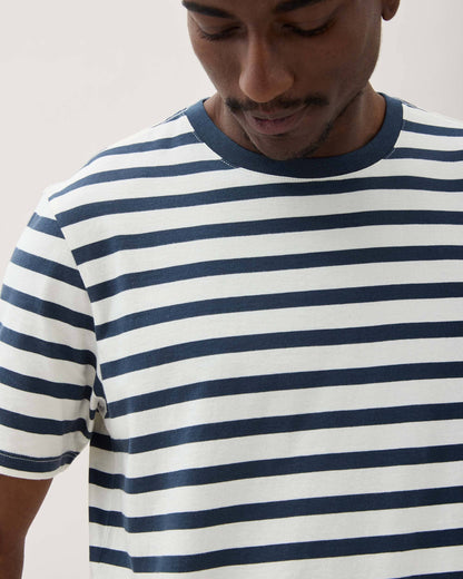 Mens Short Sleeve Stripe Pima Tee - Pima Cotton Jersey - Nautical Stripe