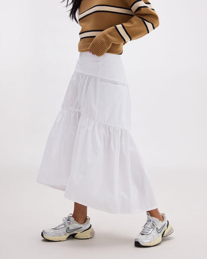 Womens Stevie Tiered Maxi Skirt - Cotton Poplin - White
