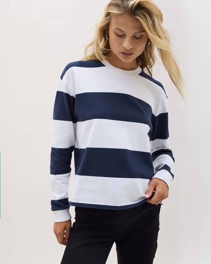 Womens Heavy Pima Rugby Pullover - Pima Cotton Jersey - Blue Nights Stripe
