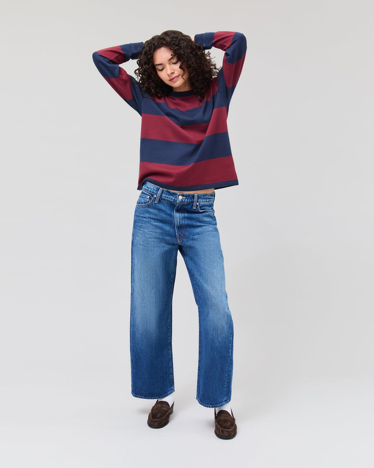 Womens Heavy Pima Rugby Pullover - Pima Cotton Jersey - Maroon/Navy Stripe