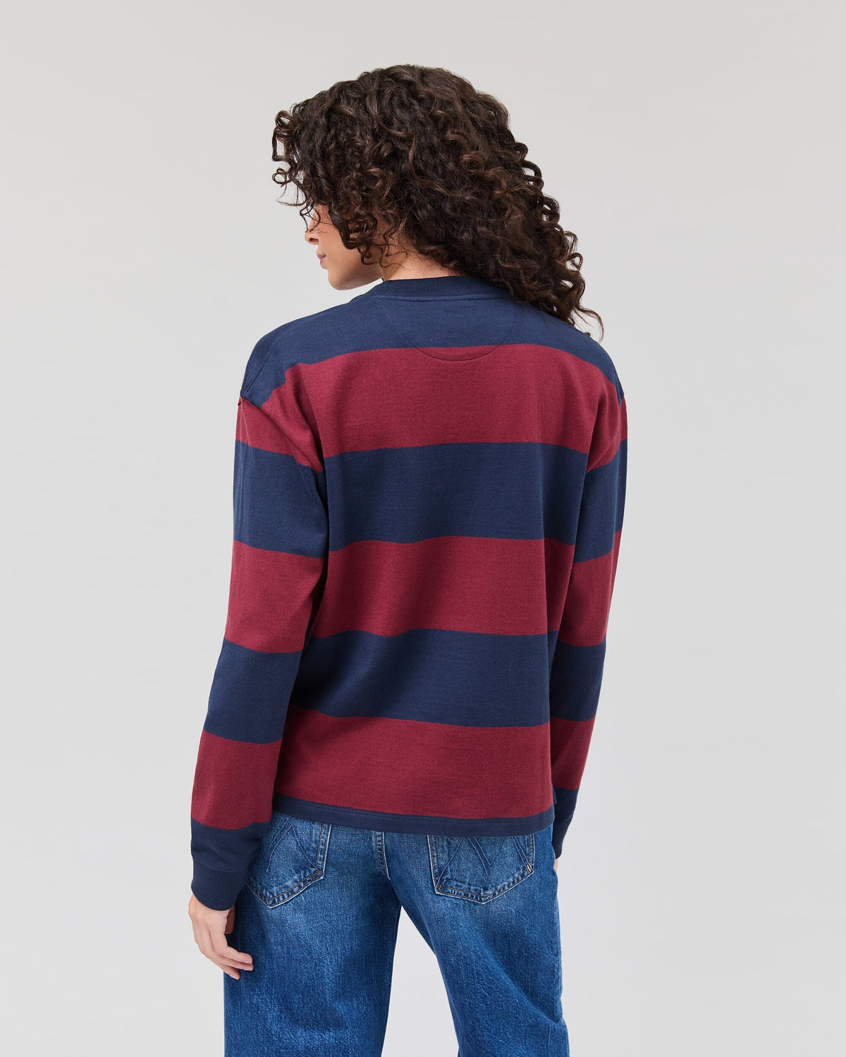 Womens Heavy Pima Rugby Pullover - Pima Cotton Jersey - Maroon/Navy Stripe