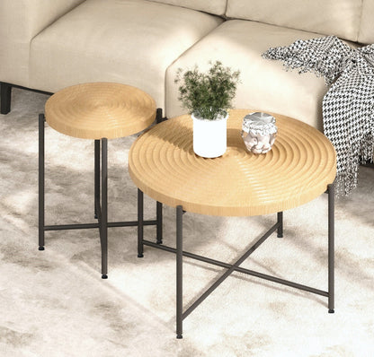 Coffee and End Table Set Waterproof Cover, Distressed Cylindrical Design, Legs Classic Rustic Charm (Set of 2)