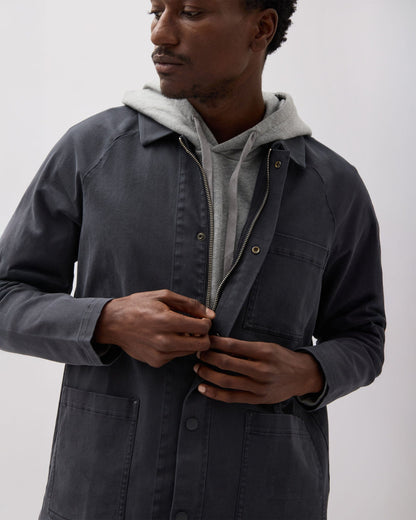Mens Lightweight Chore Coat - Stretch Cotton Twill - Black