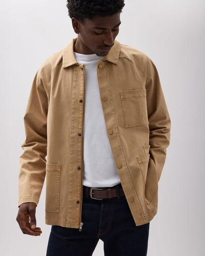 Mens Lightweight Chore Coat - Stretch Cotton Twill - Khaki