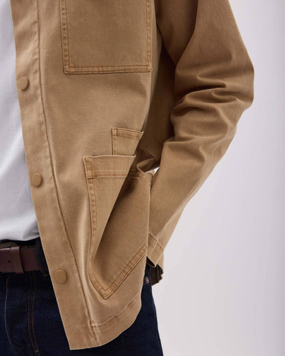 Mens Lightweight Chore Coat - Stretch Cotton Twill - Khaki