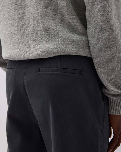 Mens Pleated Lightweight Chino - Stretch Cotton Twill - Black