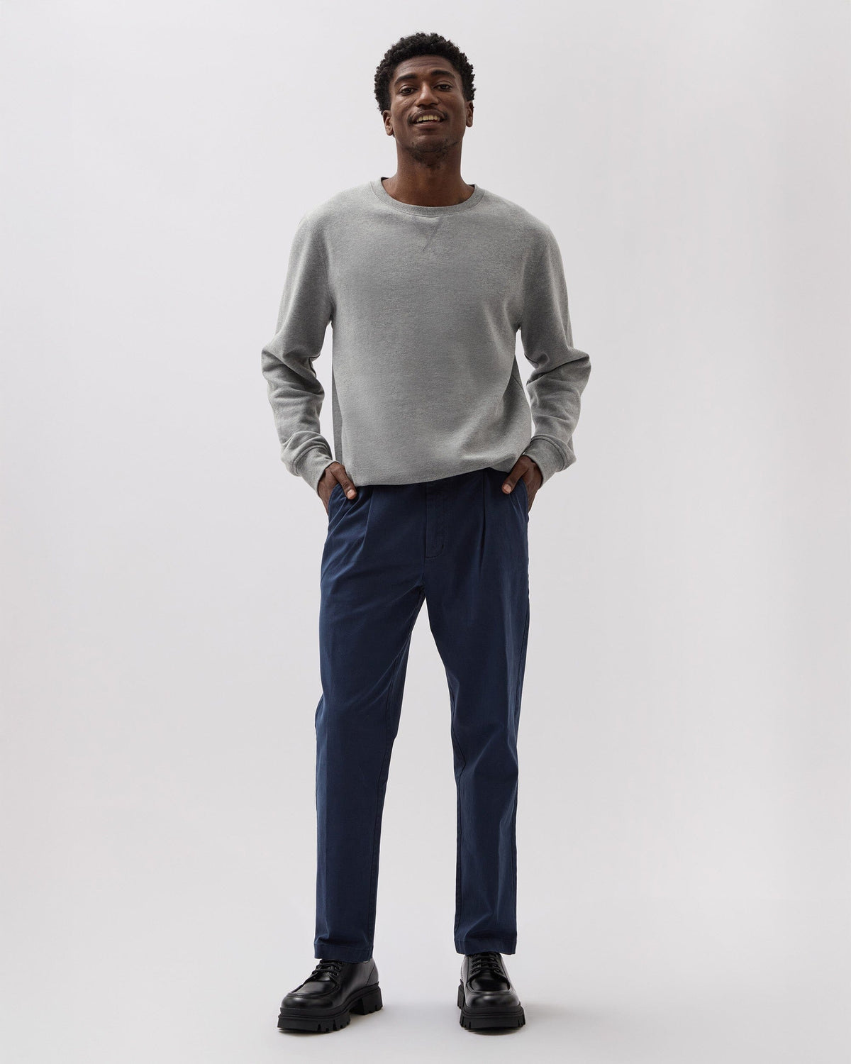 Mens Pleated Lightweight Chino - Stretch Cotton Twill - Blue Nights