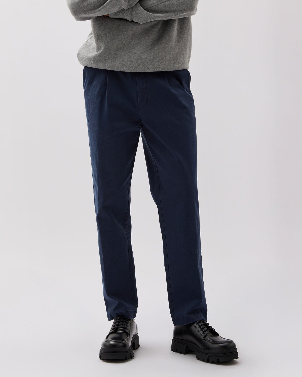 Mens Pleated Lightweight Chino - Stretch Cotton Twill - Blue Nights