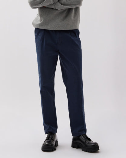 Mens Pleated Lightweight Chino - Stretch Cotton Twill - Blue Nights