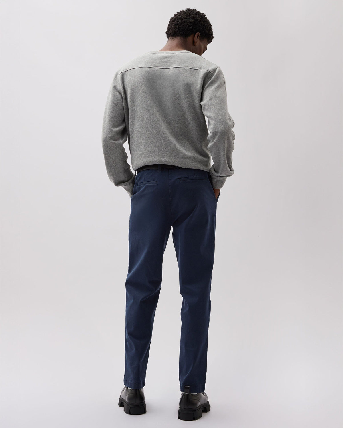 Mens Pleated Lightweight Chino - Stretch Cotton Twill - Blue Nights