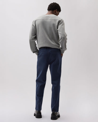 Mens Pleated Lightweight Chino - Stretch Cotton Twill - Blue Nights