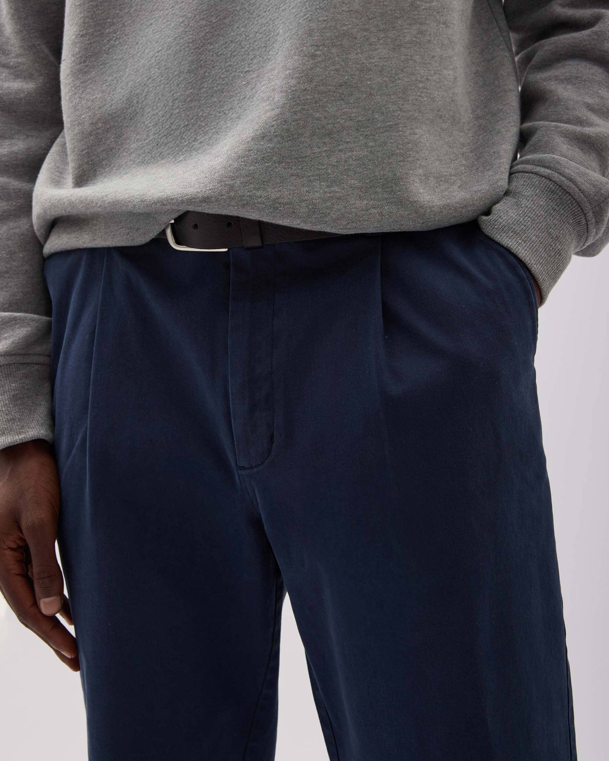 Mens Pleated Lightweight Chino - Stretch Cotton Twill - Blue Nights