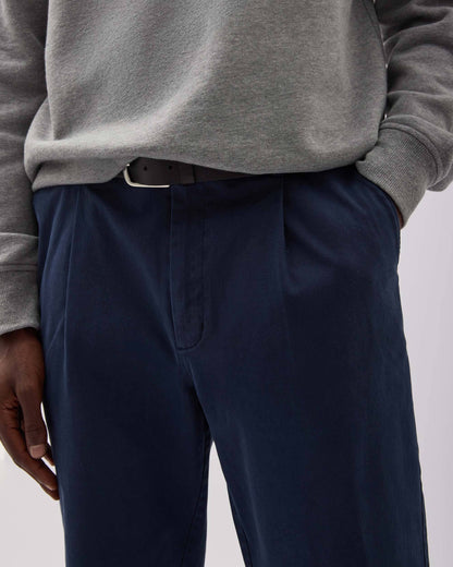 Mens Pleated Lightweight Chino - Stretch Cotton Twill - Blue Nights