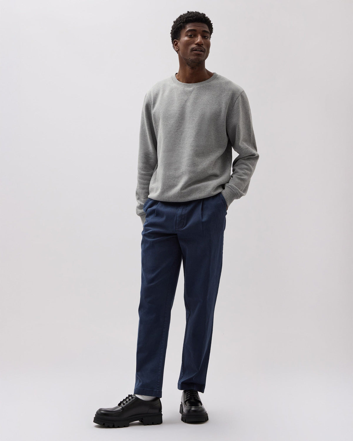 Mens Pleated Lightweight Chino - Stretch Cotton Twill - Blue Nights