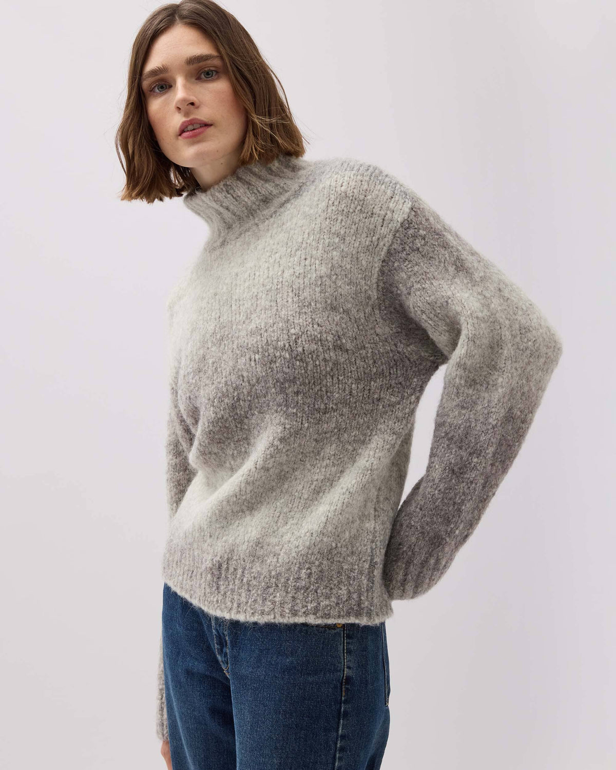 Womens Memory Sweater - Alpaca Sweater Knit - Grey Degrade