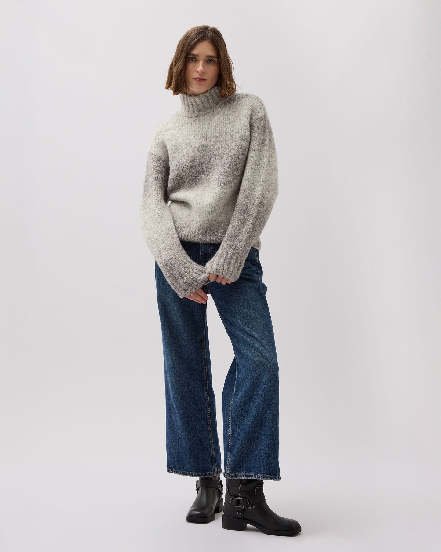 Womens Memory Sweater - Alpaca Sweater Knit - Grey Degrade