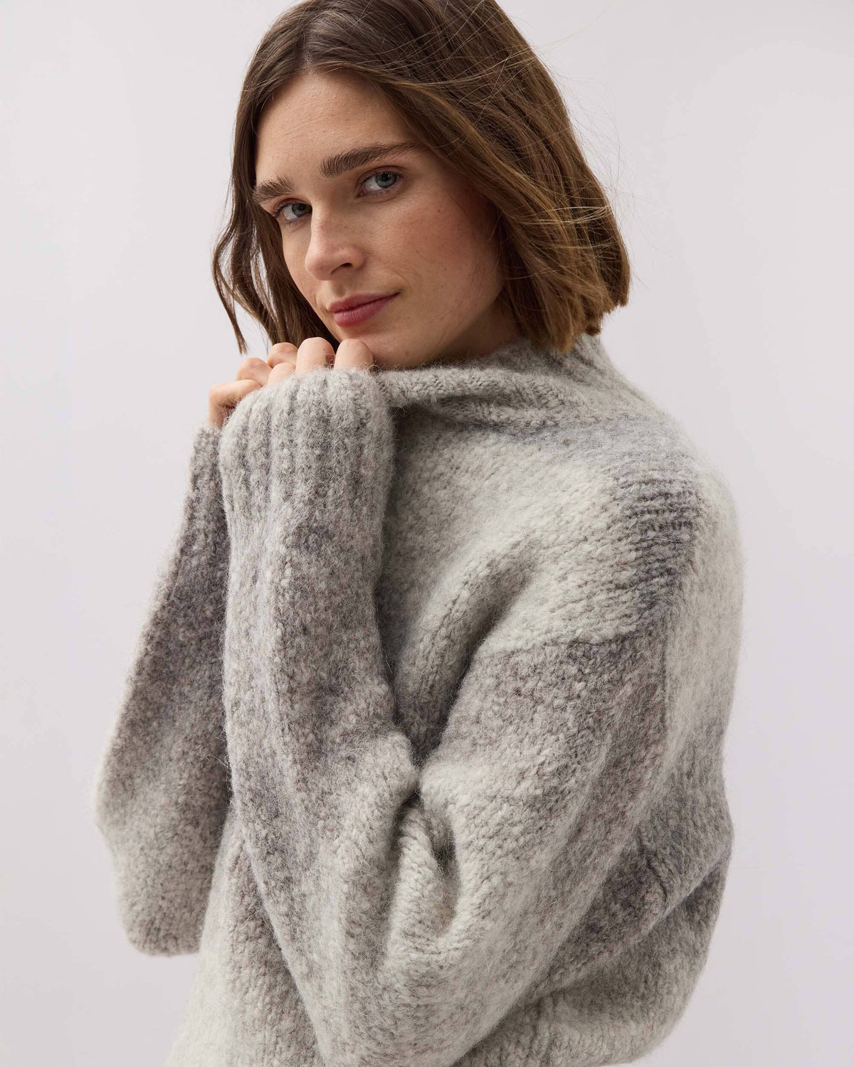 Womens Memory Sweater - Alpaca Sweater Knit - Grey Degrade