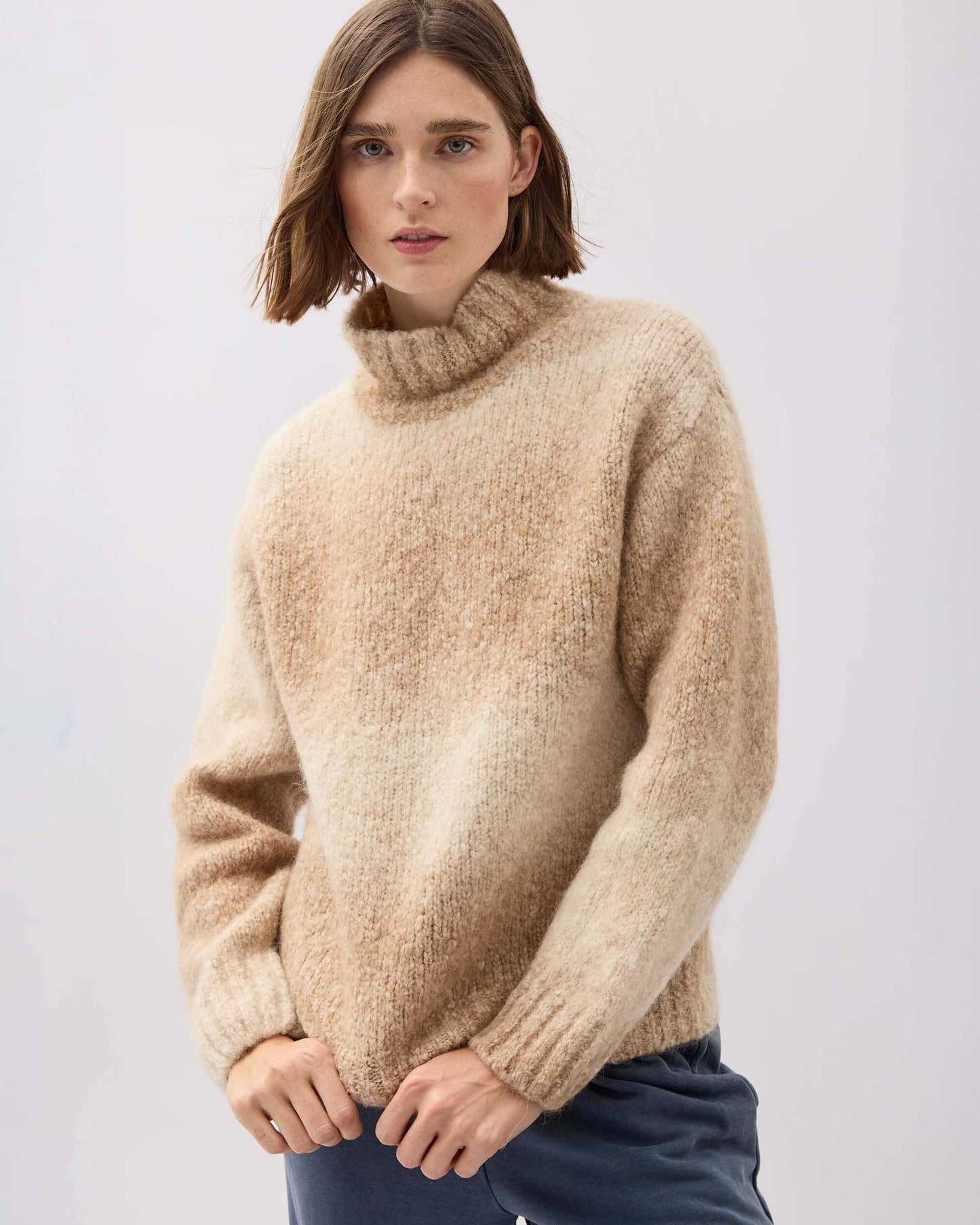 Womens Memory Sweater - Alpaca Sweater Knit - Oatmeal Degrade
