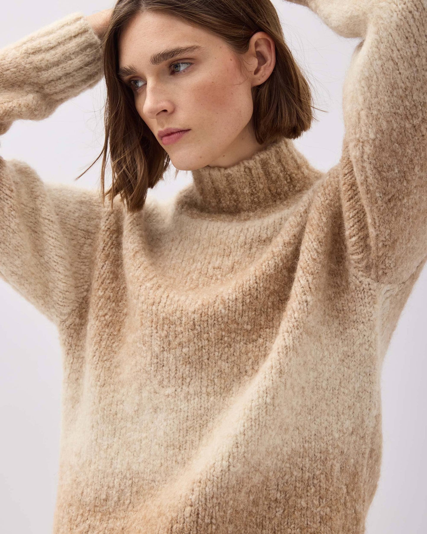 Womens Memory Sweater - Alpaca Sweater Knit - Oatmeal Degrade