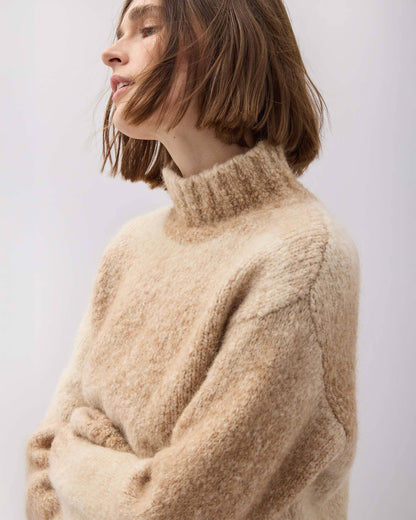 Womens Memory Sweater - Alpaca Sweater Knit - Oatmeal Degrade